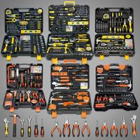 Série complète d'outils pour la maison, ensemble professionnel pour le travail du bois et l'électricité avec étui rigide durable pour les grossistes