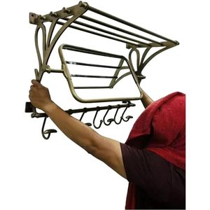 ALFA NAUTICAL Vintage Finish Bathroom Wall Mount Coat Rack <b>Mirror</b> Rectangle Aluminum Clothing Organizer <b>Foldable</b> Adjustable - Product Image 6