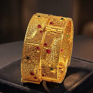 Bracelet Kada de mode plaqué or de teinture en gros, Bracelet Kada en or en laiton, Bijoux indiens remplis d'or de teinture, Bracelet Kada traditionnel. - Product Image 2