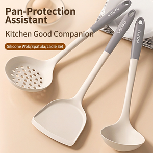 Ensemble d'ustensiles de cuisine en silicone, spatule, louche et spatule ajourée antiadhésives de qualité alimentaire, résistantes à la chaleur 230°C ° C pour Cuisine Commerciale et Domestique - Product Image 1
