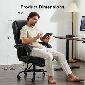 Nouveau modèle de chaise de bureau en cuir de haute qualité, ergonomique, extensible avec accoudoirs, porte-vêtements de bureau, base pivotante <span class=keywords><strong>à</strong></span> 5 étoiles - Product Image 4