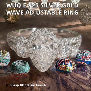 Anillos Ajustables de Oro Sólido de 14K Wuqie, Chapados en Rodio, con Corte de Pera, Certificados por IGI, Clásicos para Mujer, Diseño de Onda Irregular y Cara Ancha - Product Image 2