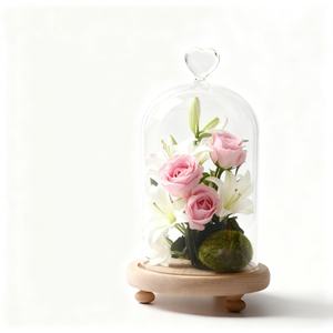 بورسليكات شفاف فارغ منفوخ يدويًا زجاج مقاوم للغبار بيضاوي صوفي الحب غطاء قبة زجاجي مع قاعدة خشبية - Product Image 5