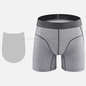 Label privé Boxer slip gris longue jambe Sport Gym Fitness double poche coton hommes caleçons et boxeurs pour hommes de haute qualité - Product Image 3
