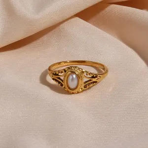 Cincin Mutiara Air Tawar, Cincin Emas Unik dengan Perhiasan Sehari-hari Mutiara Air Tawar Pola Bunga