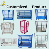 EASYLINK - Chariot pliable robuste en treillis métallique avec barre de remorquage et roulettes, conteneur de stockage d'entrepôt empilable et pliable