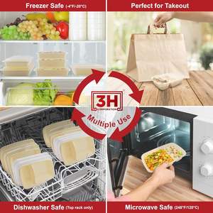 Boîtes de préparation de repas à 2 compartiments [lot de 150, 32 oz] – Contenants alimentaires à emporter avec couvercles, réutilisables, compatibles micro-ondes/lave-vaisselle/congélateur - Product Image 1