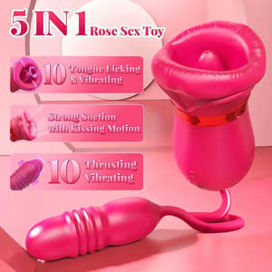 Vibratore a forma di rosa con bocca grande per succhiare e morbidire, stimolazione clitoridea, capezzoli, anale, lingua, dildo vibrante per punto G, per donne - Product Image 2