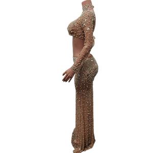 Sexy Mesh Pailletten Diamond Top Langer Rock <span class=keywords><strong>2</strong></span>-teiliges Set Bühnen kleidung Geburtstags feier Feier kleid Frauen Bankett <span class=keywords><strong>Prom</strong></span> Abendkleid - Product Image 2