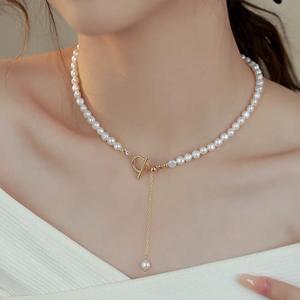 Collar de Perlas Naturales de Agua Dulce Estilo Barroco para Mujer, Estilo Francés, Temperamento Simple, Cierre OT, Cadena para Clavícula, Alta Gama, Wenchi China - Product Image 3