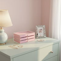 Organisateur de bijoux moderne en acrylique à 3 tiroirs avec boîte de rangement doublée de velours et compartiments divisés pour bagues et boucles d'oreilles
