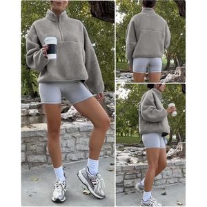 Veste polaire pour femme FOXA, demi-zip, manches longues, coupe courte, chaude, respirante, avec fermetures éclair, pour l'automne et l'hiver - Product Image 2