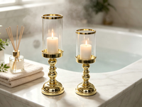 Porte-bougie Hurricane, élégant chandelier à tige haute, bougie pilier en option, taille et finition personnalisables pour table de mariage et décoration intérieure