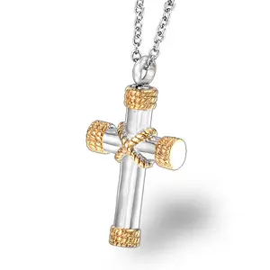 Memorial souvenirs religious 316l stainless steel christian necklace urn ashes locket cross cremation pendant