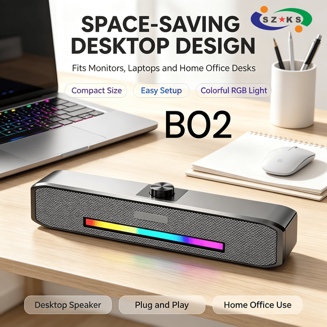 B02 Wired BT 5.0 Dual Mode Luminous Plastic USB Multimedia Speaker for PC Laptop Mini Sound Bar