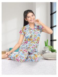 Pyjama tendance pour filles en Lycra à imprimé numérique avec col confortable, en tissu doux et extensible, pour la maison, vente en gros - Product Image 5