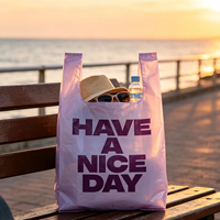 Sac de shopping en plastique semi-transparent violet clair pour cadeaux, imprimé « Have a Nice Day », idéal pour les boîtes cadeaux de fêtes