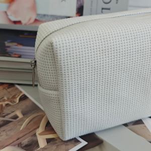 Pure Cotton Waffle Pattern Makeup <b>Bag</b> Beauty <b>Toiletry</b> <b>bag</b> Embroidered logo 7 Inches <b>For</b> <b>Women</b> - Product Image 4