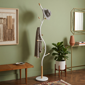 Porte-manteau sur pied en bois massif <span class=keywords><strong>de</strong></span> haute qualité, couleur blanc <span class=keywords><strong>Arles</strong></span>, avec structure métallique - Product Image 1