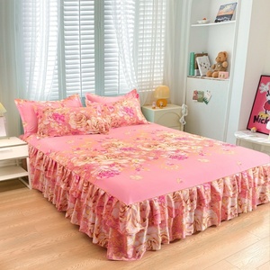 Ensemble de jupe de lit Princesse en dentelle douce pour la peau, antidérapant, pour tailles Full, Queen, King, comprenant un drap-housse et 2 taies d'oreiller pour chambre à coucher - Product Image 1