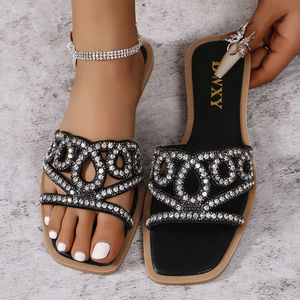215 Shoes Women's Metal Decorative square Flat <b>Sandals</b> New 208 <b>Fashion</b> slippers Classic Temperament All-match Solid Color - Product Image 3