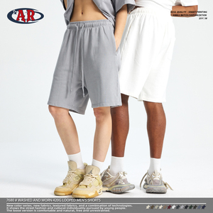 100% कपास हैवीवेट 420 जी 14 रंग अच्छी गुणवत्ता वाली धुलाई रेट्रो यूनिसेक्स ढीली पुरुषों की शॉर्ट्स - Product Image 3