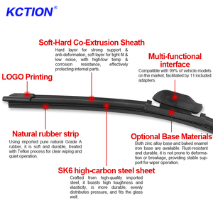 Kction Vente en gros d'accessoires automobiles Essuie-glaces universels silencieux en caoutchouc naturel sans armature pour pare-brise avant, lames d'essuie-glaces multi-plat - Product Image 2