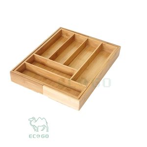 Plateau à couverts en bambou écologique, style farmhouse, multi-compartiments, pour tiroir de cuisine, organiseur de couverts, porte-vaisselle - Product Image 2