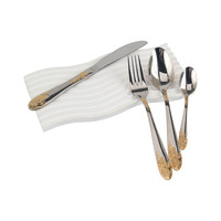 Ensemble de couverts de luxe moderne, fabriqué avec expertise, poli, de qualité supérieure, en acier inoxydable 18/10, respectueux de l'environnement, avec accents en or 24 carats