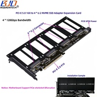 Kartu Ekspansi Riser PCI-E 5.0 16X ke 4 * Konektor SFF-8639 U.2 untuk U2 NVME SSD MB Mendukung Bifurkasi PCIe X4x4x4x4