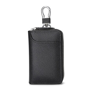 Nouvelle pochette multifonction en cuir véritable pour homme et femme, grande capacité, <span class=keywords><strong>double</strong></span> fermeture éclair, respirante, en cuir de <span class=keywords><strong>vachette</strong></span>, pour clés de voiture et monnaie - Product Image 1