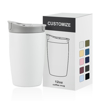 Tasse à café isotherme à double paroi 12 oz en acier inoxydable 304, gobelet sous vide avec couvercle à paille dissimulée et double mode de consommation, mug de voyage