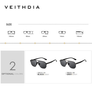Veithdia Men's Square Sunglasses TR Metals <b>Frame</b> Nylon Lens UV400 Polarized Type 3 Sunshades Black 8221 - Product Image 3