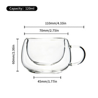 Mug en verre borosilicate à double paroi ovale avec poignée, forme ronde, tasse en verre isolée thermiquement pour le thé, le café, le lait