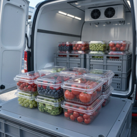 Boîte à fruits en PET en gros, 500g, transparente, pour supermarché, emballage de fruits frais avec couvercle, jetable, qualité alimentaire, sûre