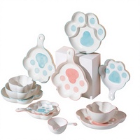 Ensemble de bols et assiettes en céramique créatifs nordiques avec motif de patte de chat de dessin animé, compatibles micro-ondes, mignons et frais, bols à riz pour bébé