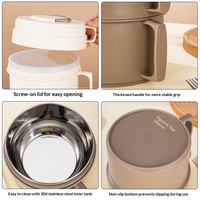 Boîte à lunch antibactérienne à double compartiment avec couvercle, en acier inoxydable 304, pour nouilles instantanées, idéale pour les employés de bureau