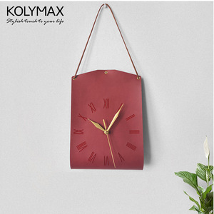 Artistic and creative leather wall <b>clock</b>, living room bedroom home wall <b>clock</b>, <b>silent</b> decorative <b>clock</b>, retro dial <b>clock</b> - Product Image 2