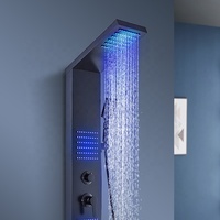 Colonne de douche murale en acier inoxydable noir avec fonction pluie et massage, design moderne pour salle de bain d'hôtel