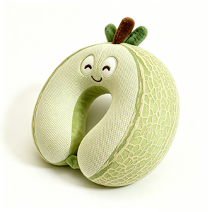 Customized Waffle textured hami melon plush U <b>neck</b> <b>pillow</b>, Cute closed-eye smiling cantaloupe travel <b>pillow</b> for car airplane - Product Image 2