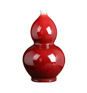 Vase à fleurs de table en céramique de porcelaine chinoise moderne, gourde émaillée rouge avec motif d'oiseau, style <span class=keywords><strong>Art</strong></span> déco pour la décoration intérieure - Product Image 1