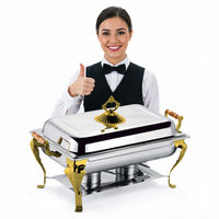 Ensemble de réchauds pliables de luxe élégants en acier inoxydable argenté pleine taille pour buffet, avec chauffe-alcool, pour hôtels