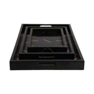 Vassoio Decorativo Nero con Intarsi Dorati, Design Geometrico, Vassoio Rettangolare per Decorazione Tavolino da Caffè - Product Image 3