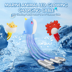 Gifts Custom Animal Short Charging Cable Mobile Phone Wire 3 in 1 Cable USB Type C Kable Flow Luminous LED Charging Cable - Product Image 3