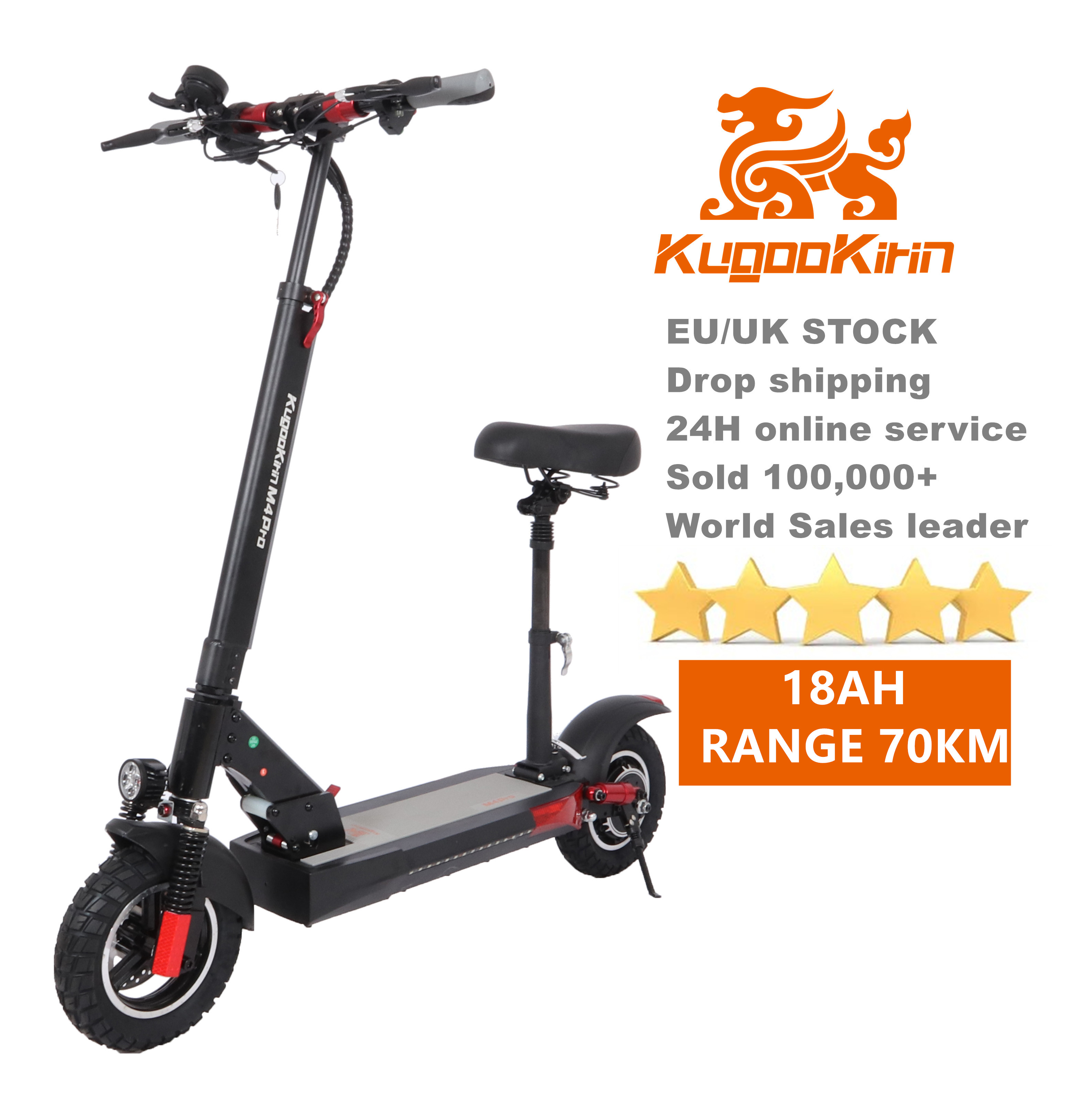 2022 New EU Stock Free Dropshiping 48V 18AH KUGOOKIRIN M4 PRO 10" Off-road Tires 500W Motor Folding Electric Scooter with seat