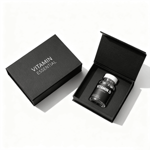 Caja de Regalo Magnética Negra para Envasado de Botellas de Vitaminas, Caja Plegable con Tapa Magnética, Caja Rígida para Montar, Venta al por Mayor - Product Image 1