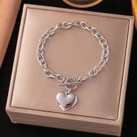 Bracelet minimaliste avec pendentif cœur, chaîne épaisse à maillons, fermoir OT, en acier inoxydable, bijoux de poignet TGSL5810