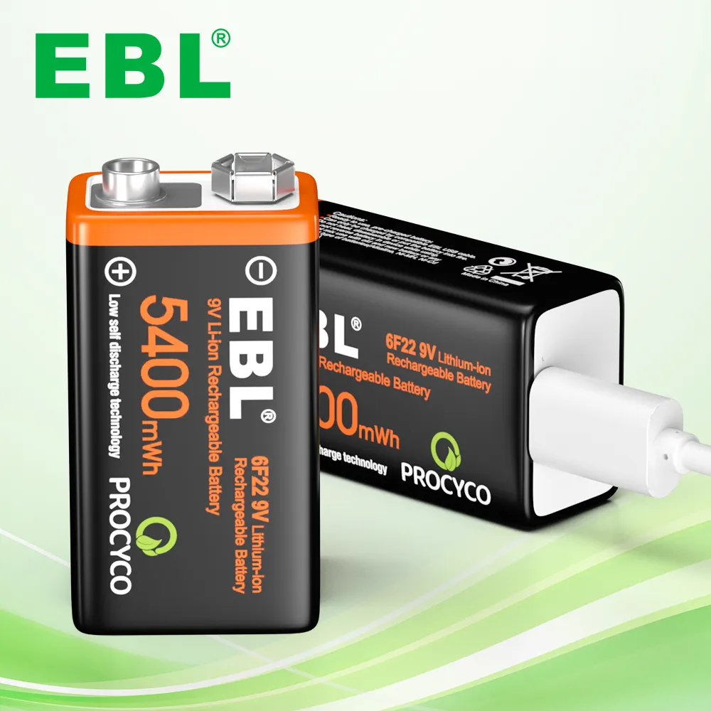EBL Micro Lithium Ion pin 9V Li-ion có thể sạc lại pin 6F22 pin lithium 9V cho micro