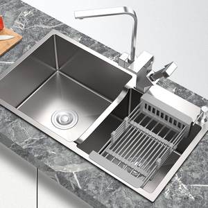 Fregadero Doble de Cocina de Acero Inoxidable Nano Plateado, Diseño de Lujo Ligero con Ranura Central Engrosada - Product Image 1