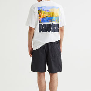 Pantalones cortos de gimnasio para hombre, 100% algodón, cintura ajustable y cordones, patrón sólido, ecológico - Product Image 4